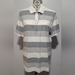 Lrg Banana Republic White and Gray Striped Polo Shirt